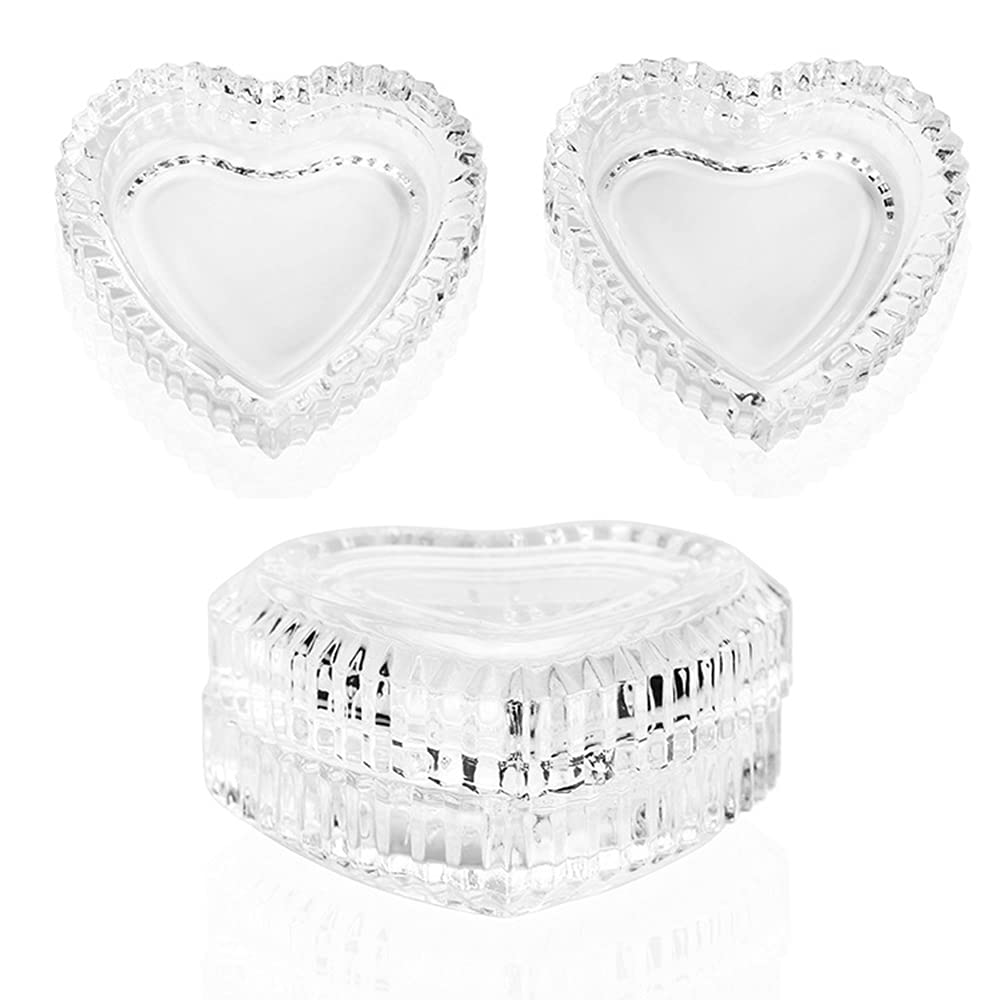 Heart-Shaped Crystal Glass Jewelry Box with Embossed Design and Lid