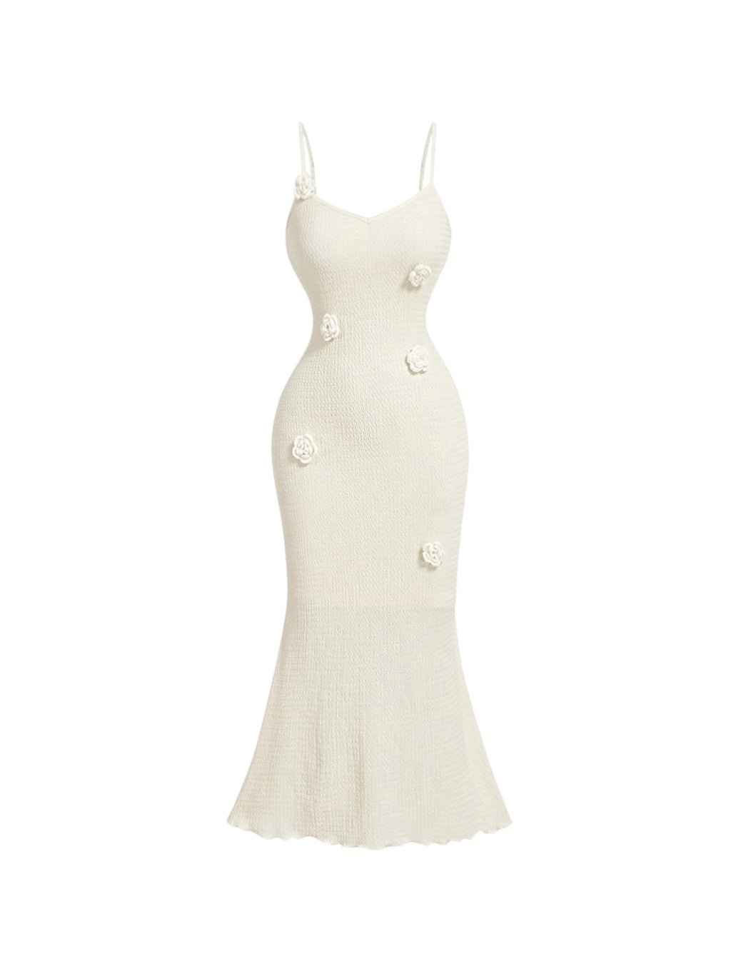 Women's Summer Rose Cami Midi Floral Appliques V Neck Spaghetti Strap Bodycon Dress