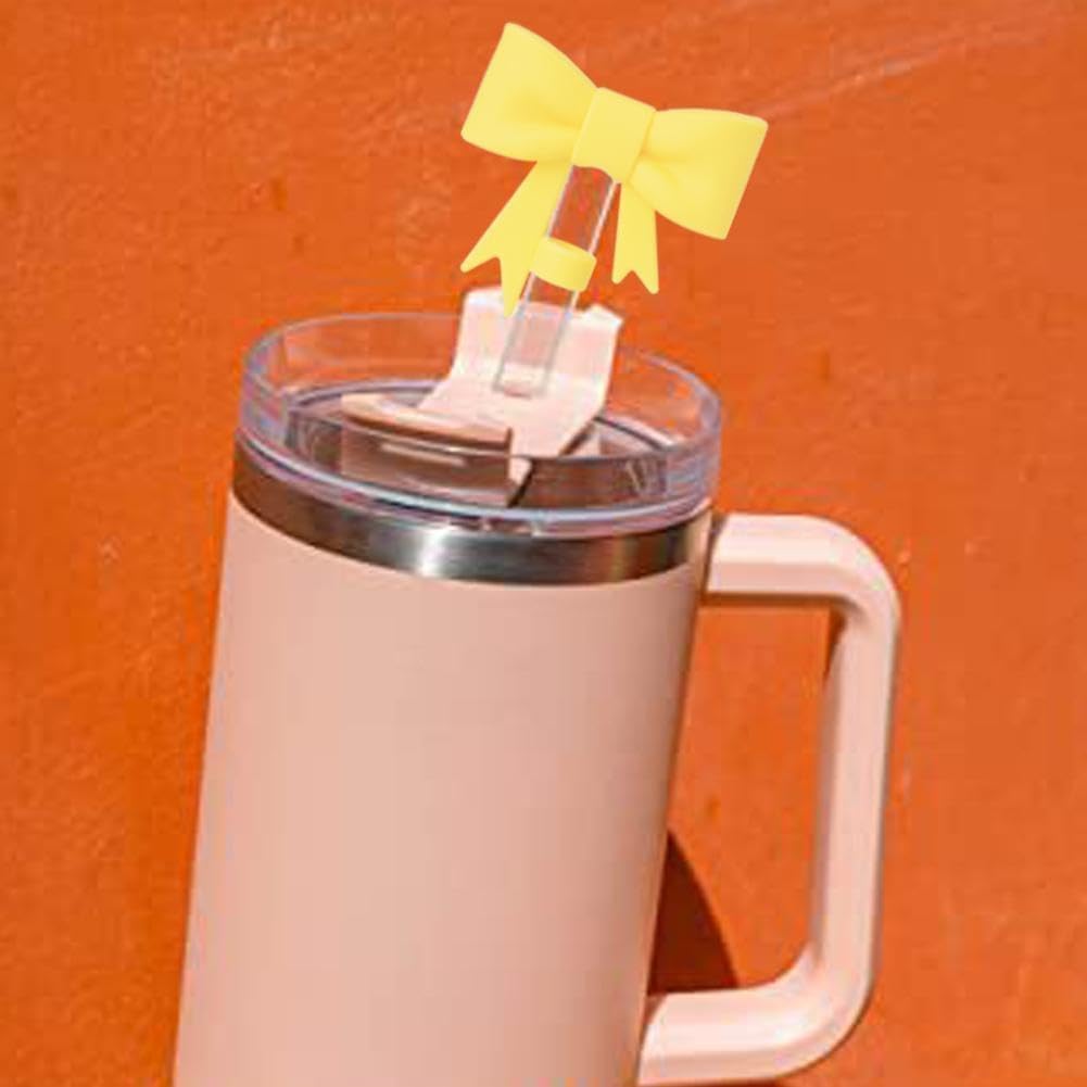 Cute 3Pcs 10mm Bow Straw Covers Cap Toppers Compatible for Stanley 30 & 40 oz Tumbler Cups, Reusable Silicone Straw Topper for Stanley Tumbler, Cup Straws Accessories, Straw Dispensers