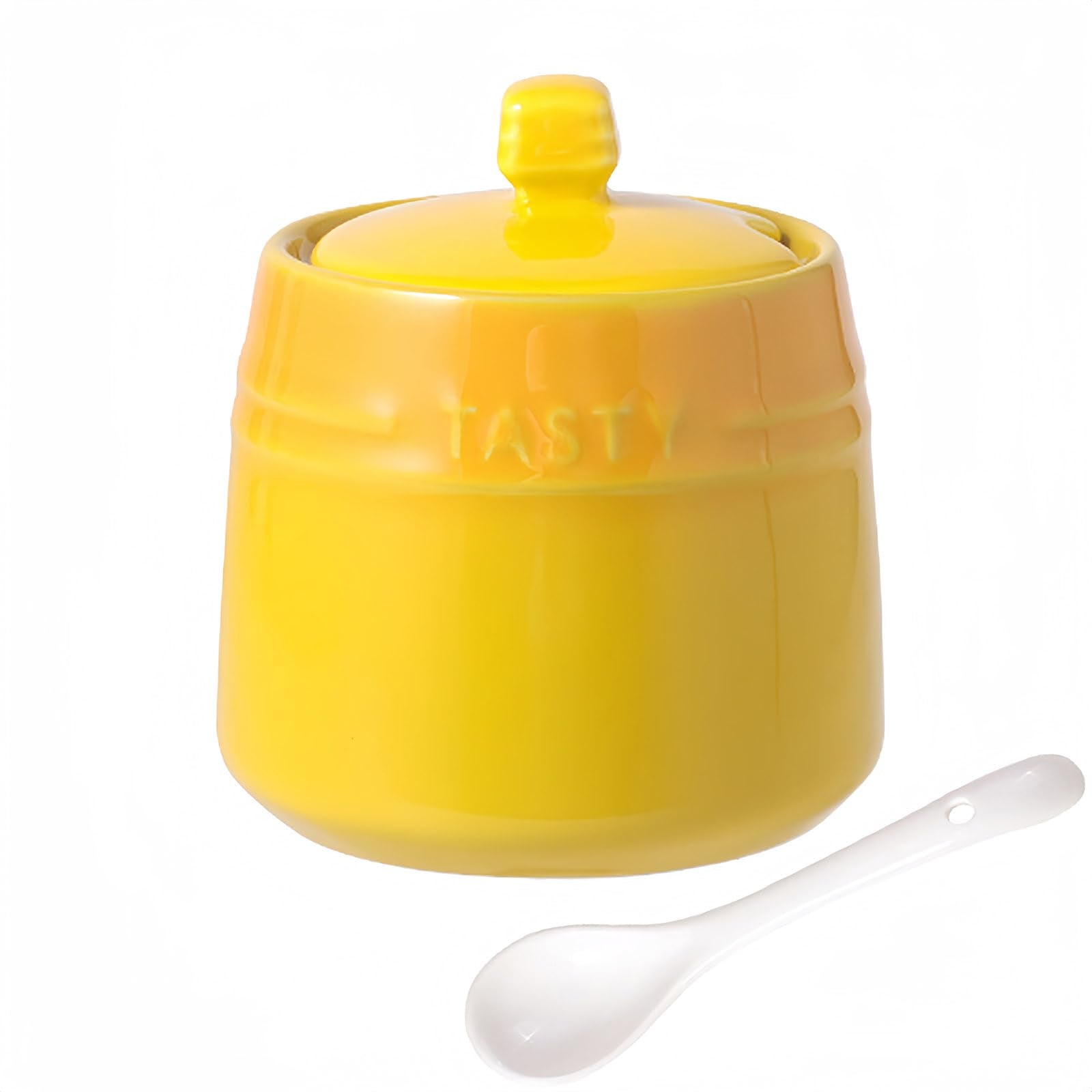 Solid Color Porcelain Sugar Pot With Lid And Spoon