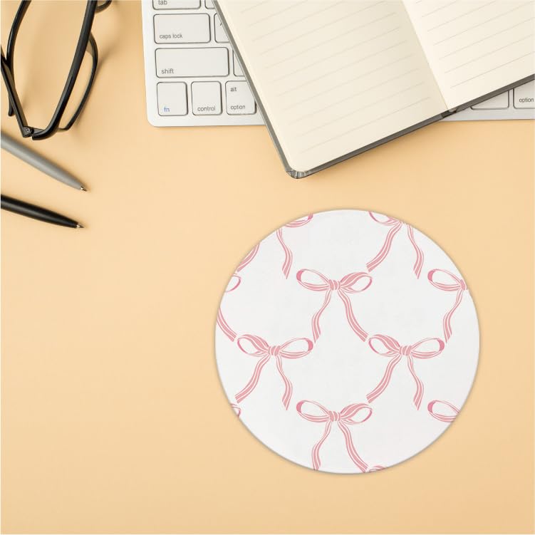 Coquette Pink Bow Mouse Pad, Non-Slip Rubber Base Mousepads for Office Desk Decor, 8.7 x 8.7 Inch