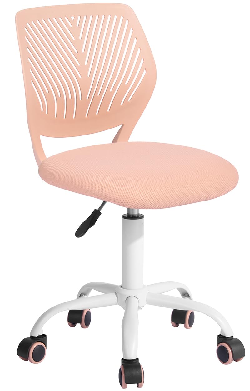 Study Desk Chair Armless Cute, Ergonomic Small Swivel Adjustable Rolling Lightweight Task Chair with Wheels and Mesh Padded Cushion