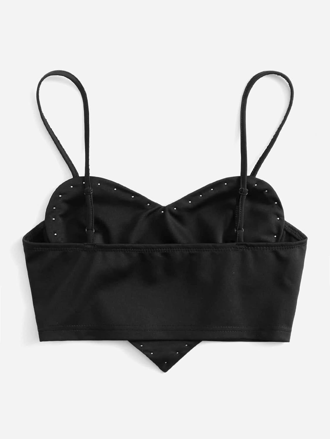 Women's Pearls Sleeveless Asymmetrical Hem Heart Crop Cami Top Sexy Camisole