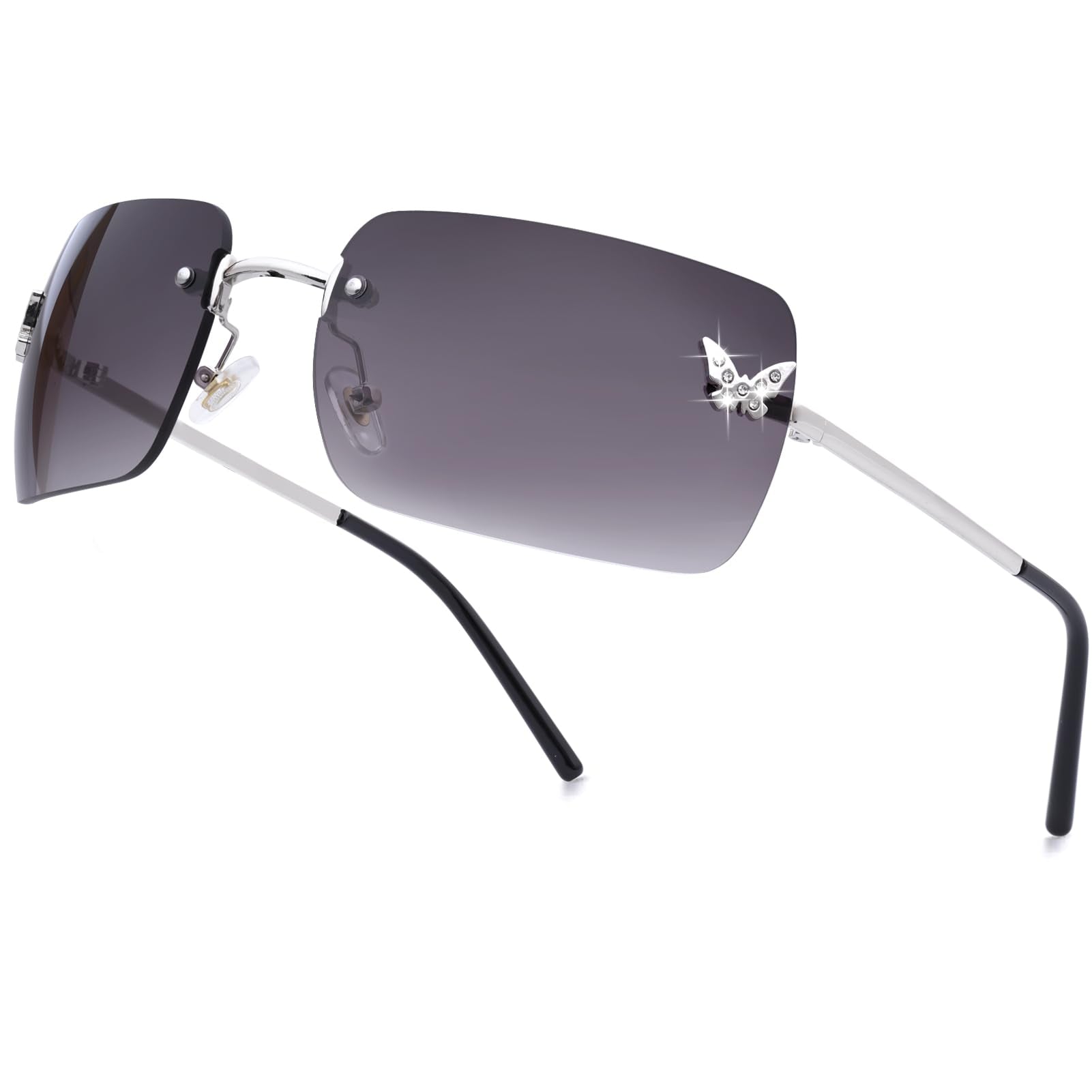 Rimless Rectangle Y2k Sunglasses Cute Small Clear Frameless Tinted Lens 2000S Fashion Shades Butterfly