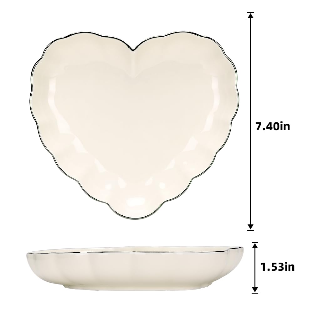 Porcelain Serving Dish, Heart Shape Candy Bowls, Ceramics Flower Relish Tray with Metallic Rim