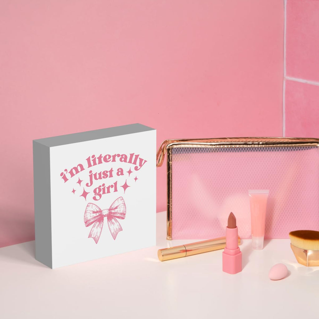 Pink Bow Coquette Room Decor - Wooden Box Sign Desk Decor