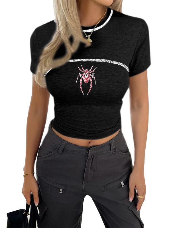 Women Basic Short Sleeve Crop Top Ruched Fitted Baby Tee Shirts