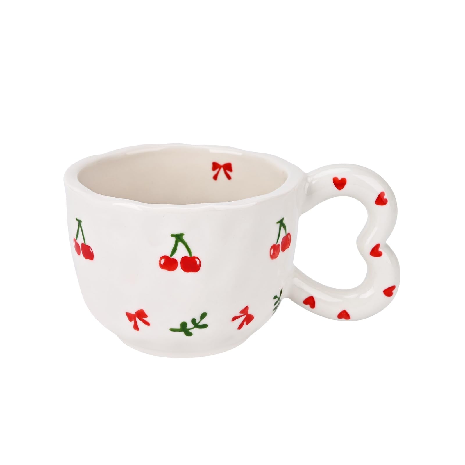 Ribbon Bow Ceramic Mug, Cute Creative Heart Handle Mug Design, 10.5 oz/300 ml