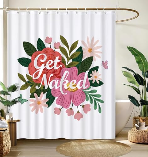 Cute Shower Curtain for Bathroom Modern Aesthetic Funky Decorative, Pretty Chic Cloth Set with Hooks, 72x72 Inch