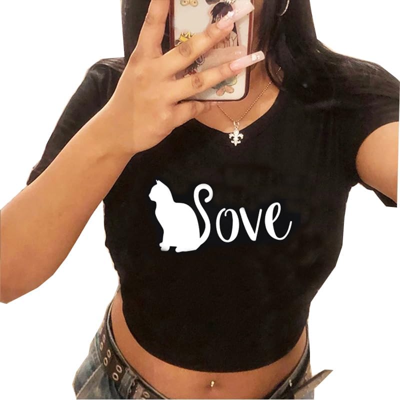 Girls Baby Tees Y2k Funny Graphic Short Sleeve Y2K Short Sleeve Graphic Crop Tops