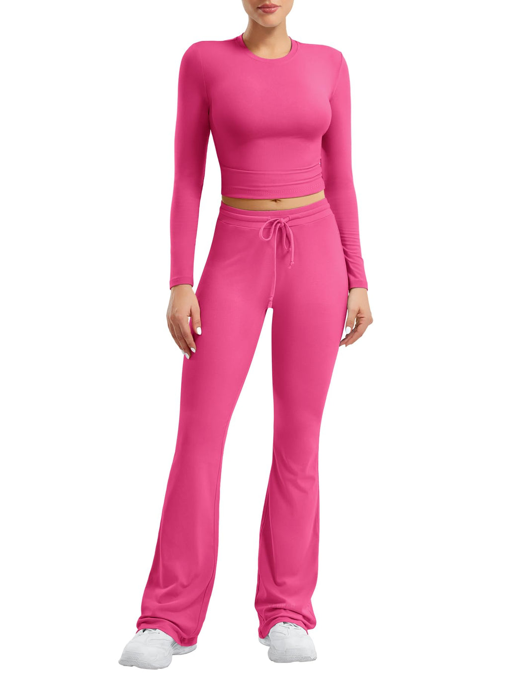 Two Piece Sets for Women Long Sleeve Tops Lounge Set Drawstring Wide Leg Pants Matching