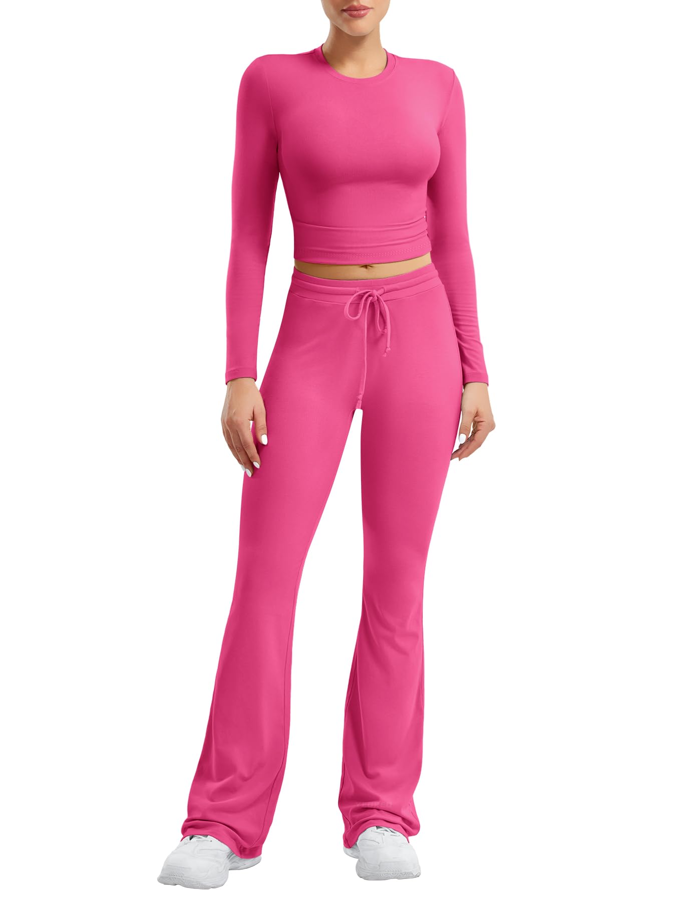 Two Piece Sets for Women Long Sleeve Tops Lounge Set Drawstring Wide Leg Pants Matching