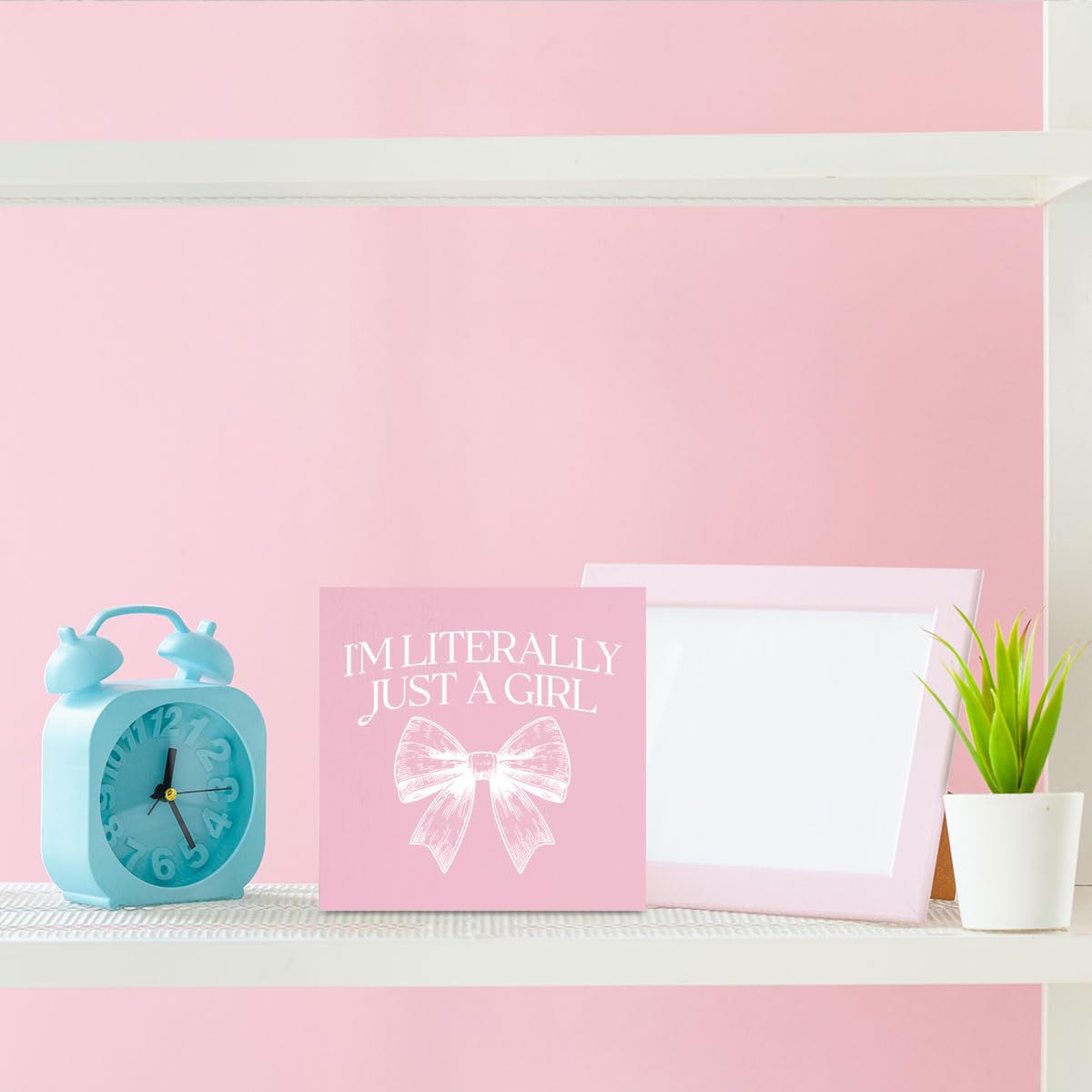 Pink Bow Coquette Room Decor - Wooden Box Sign Desk Decor