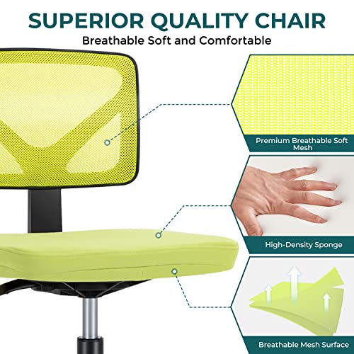 Vanity Swivel Armless Desk Chairs with Wheels, Ergonomic Adjustable Home Office Rolling Task Chair, Comfy Mesh Mid Back