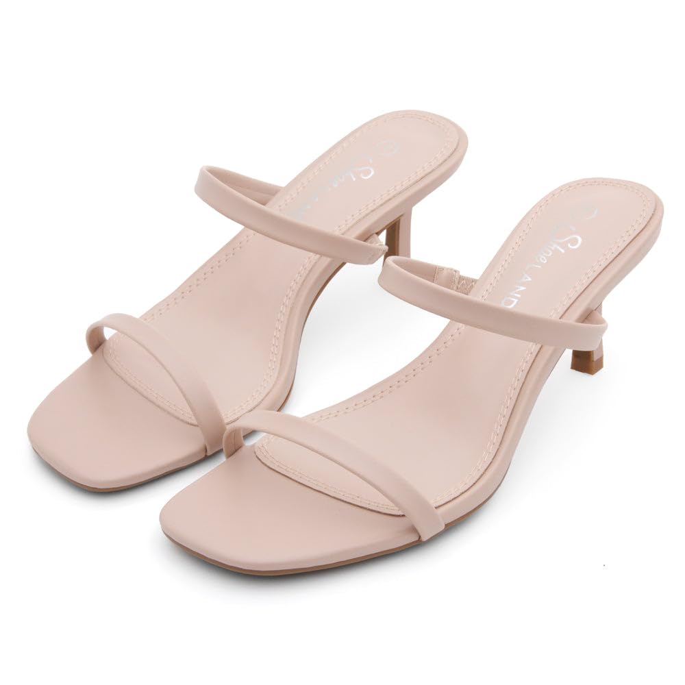 Women's Low Heels | Kitten Heel Sandals for Women | Open Toe Slip-On Slides | Two-Strap Heeled Mules