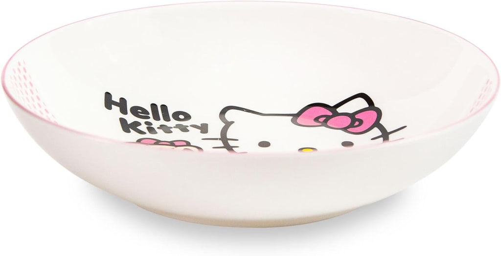 Sanrio Hello Kitty Pink Dots 9-Inch Ceramic Coupe Large Dinner Bowl For Serving Pasta, Salad, Cereal