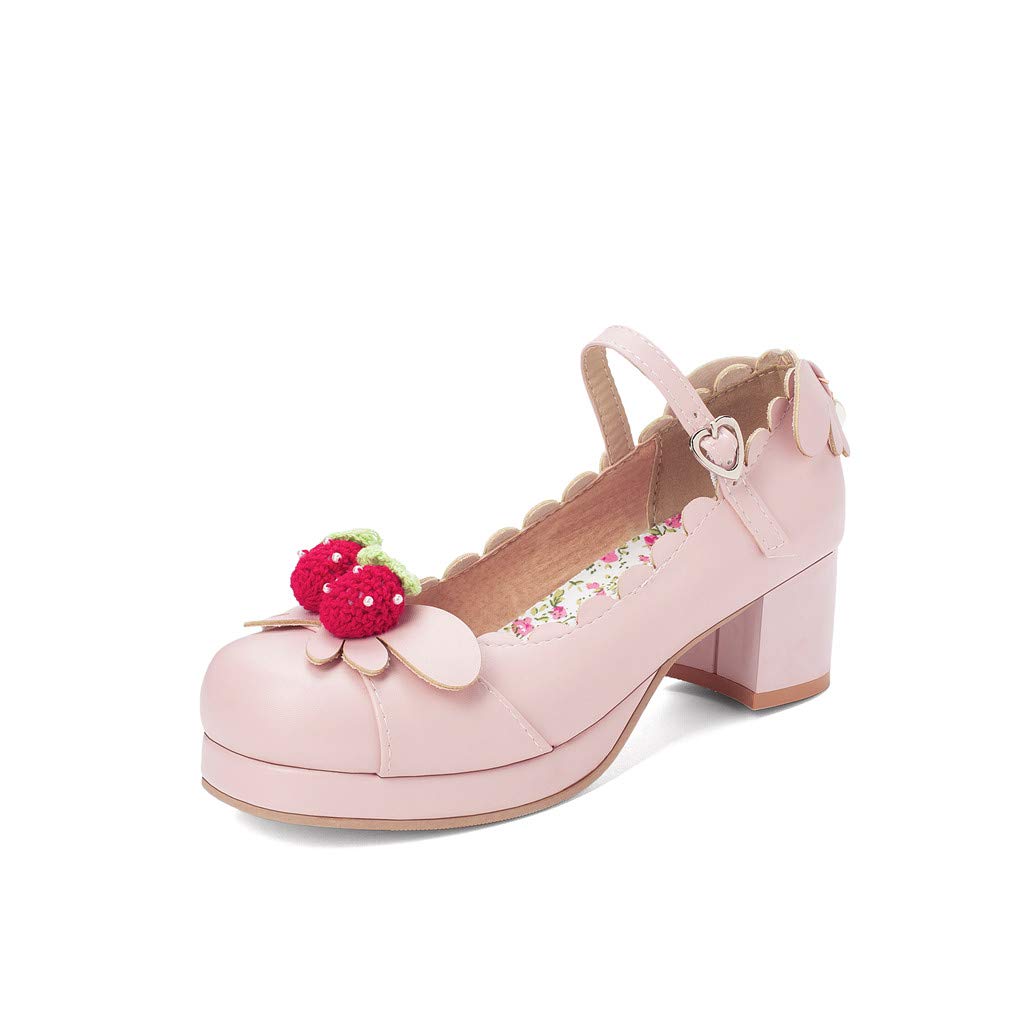 Women's Cute Lolita Cosplay Shoes Mid Chunky Heel Mary Jane Pumps