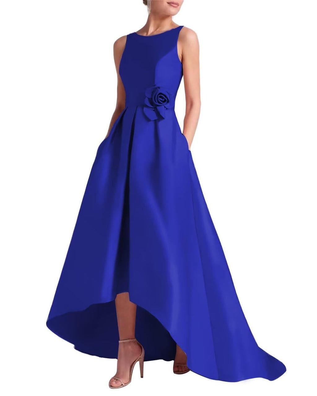 Women's 3D Flower Satin Mother of The Bride Dresses Hi-Low Formal Evening Party Gown