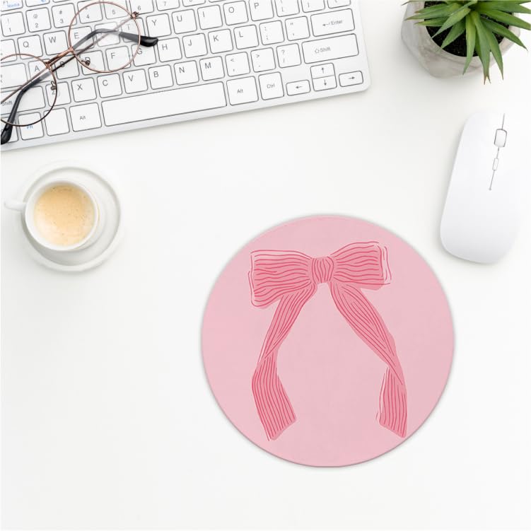 Coquette Pink Bow Mouse Pad, Non-Slip Rubber Base Mousepads for Office Desk Decor, 8.7 x 8.7 Inch