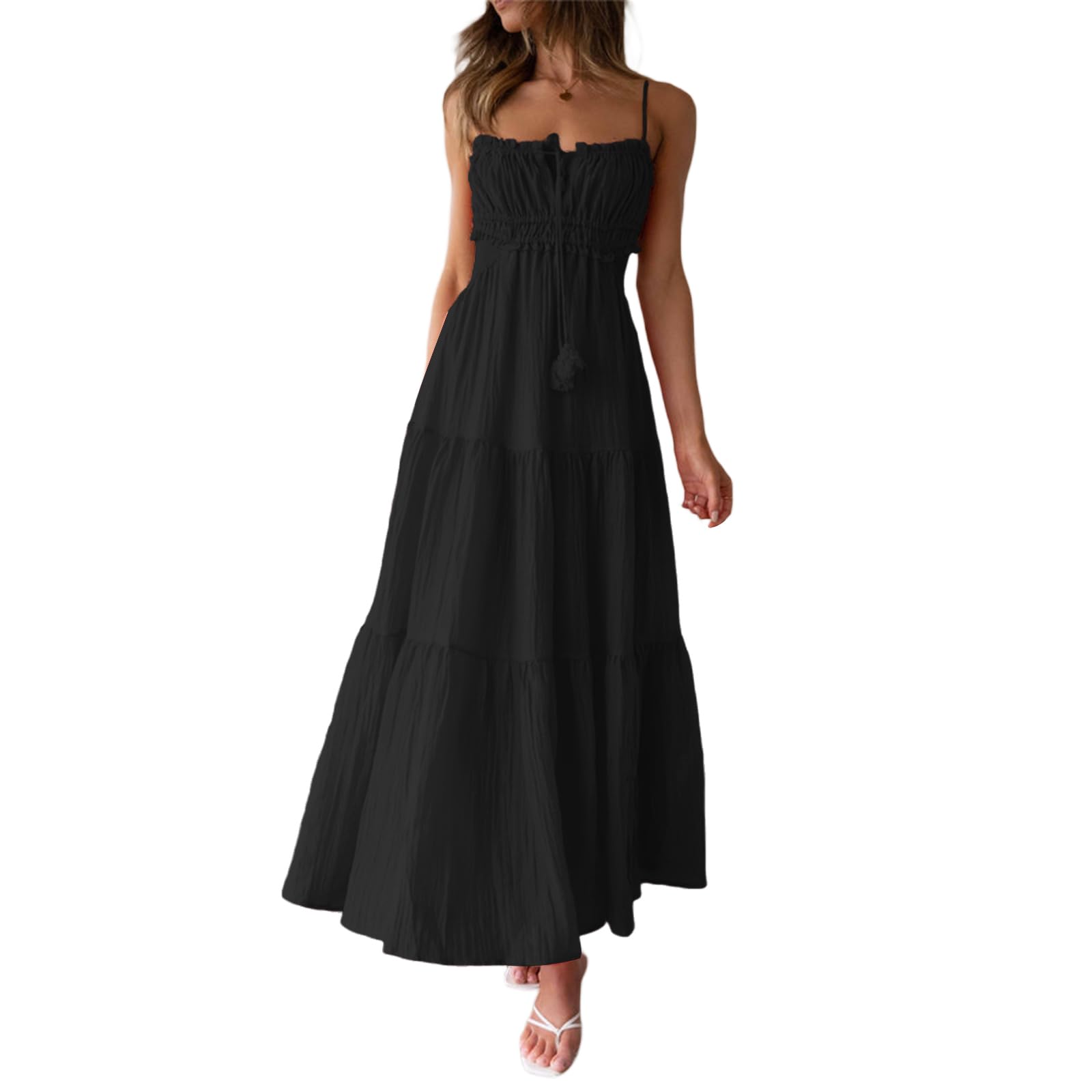 Women Y2k Bodycon Long Dress Spaghetti Strap Low Cut Dress Casual Backless Flowy Maxi Dress Sexy