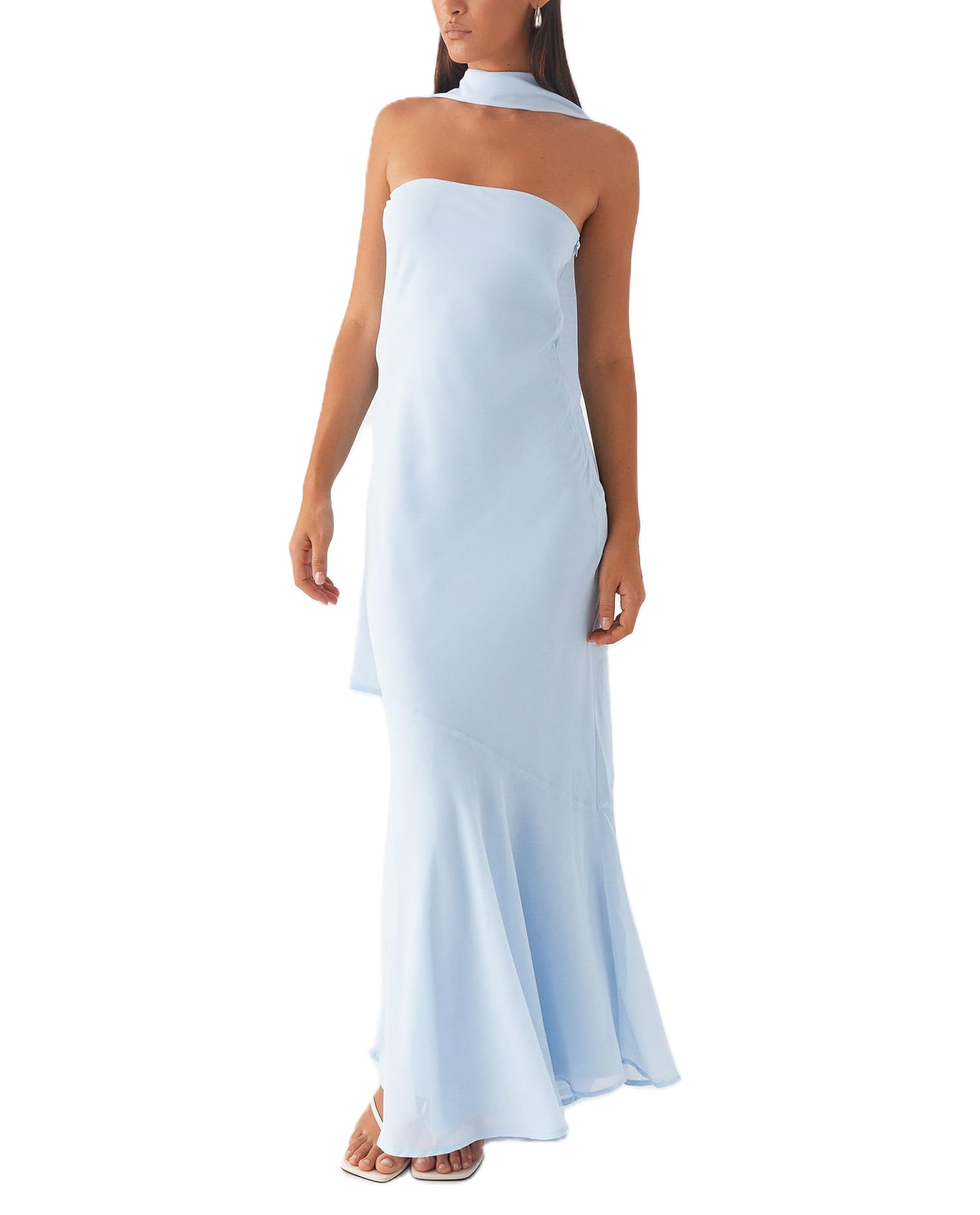 Women Y2k Floral Strapless Dress Sexy Backless Tube Maxi Dress Sleeveless Mesh Bodycon Long Dress