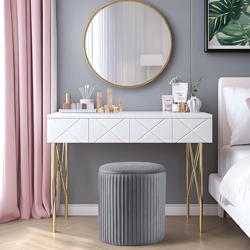 Set of 3 Velvet Round Storage Ottomans â€?Modern Upholstered Vanity Stool & Foot Rest with Hidden Storage