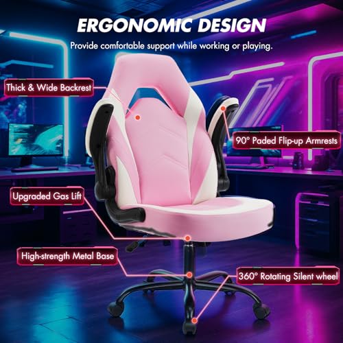 Ergonomic Office Executive Adjustable Swivel Task PU Leather Racing Chair with Flip-up Armrest