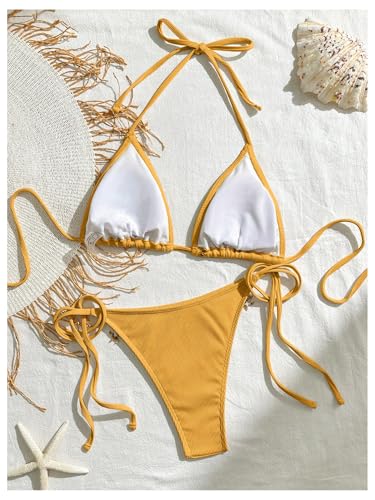 Women's 2 Piece Halter Triangle Bathing Suit Ribbed Bikini Swimsuits