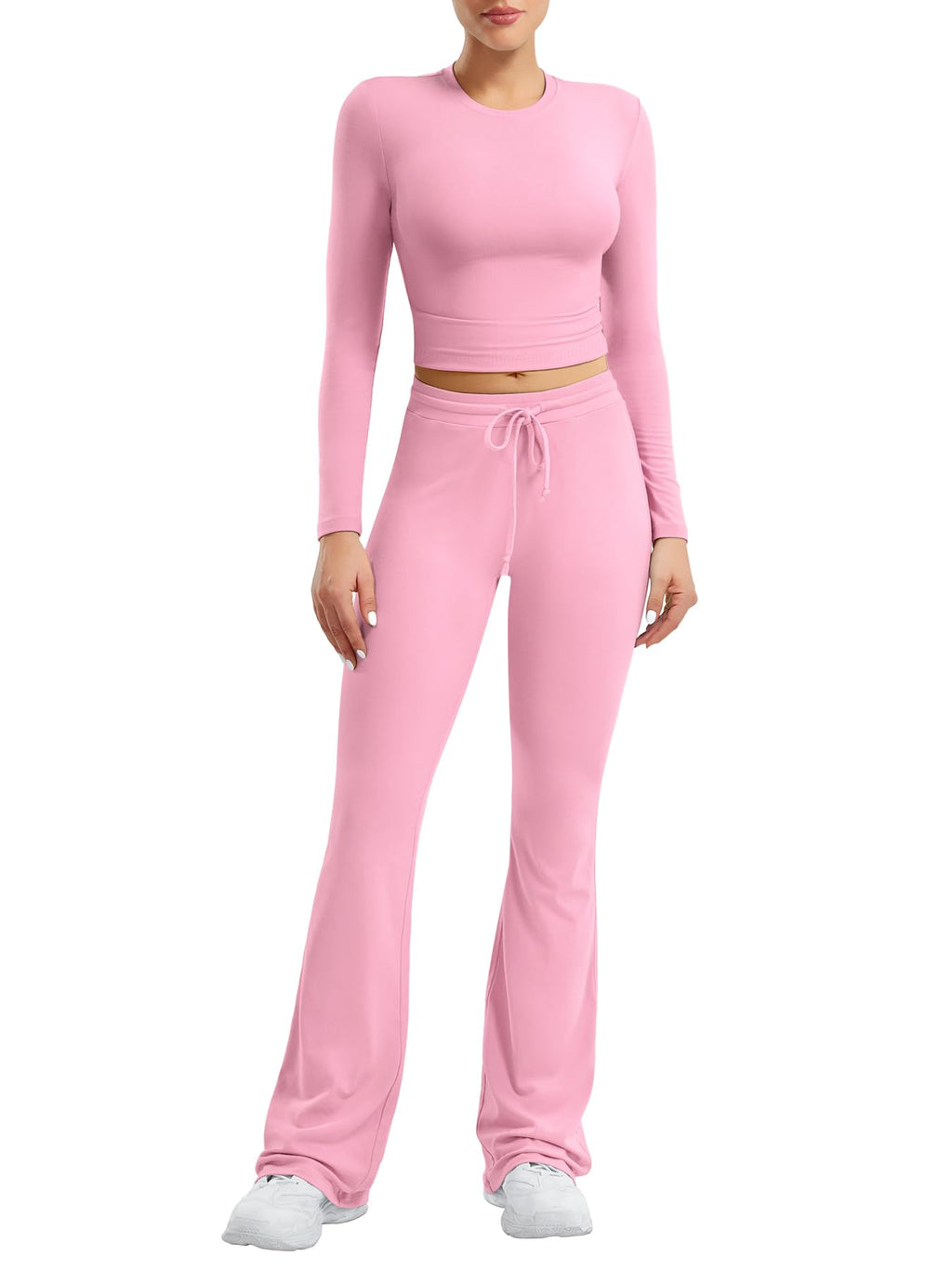 Two Piece Sets for Women Long Sleeve Tops Lounge Set Drawstring Wide Leg Pants Matching