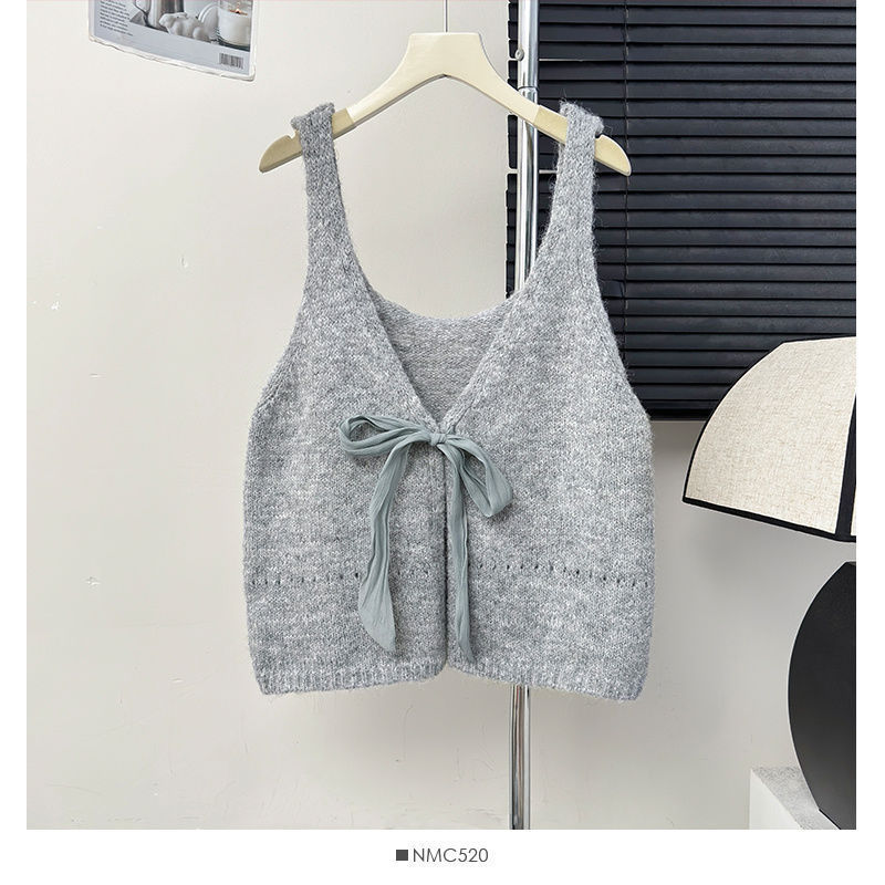 Sleeveless Bow Design Double-sided Wear Bandage Sweet Top
