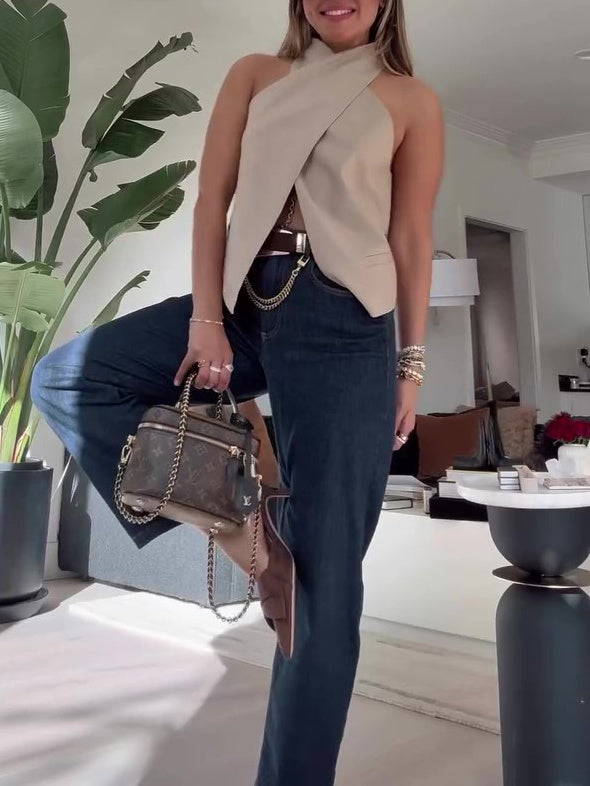 Khaki Cross Sleeveless Top