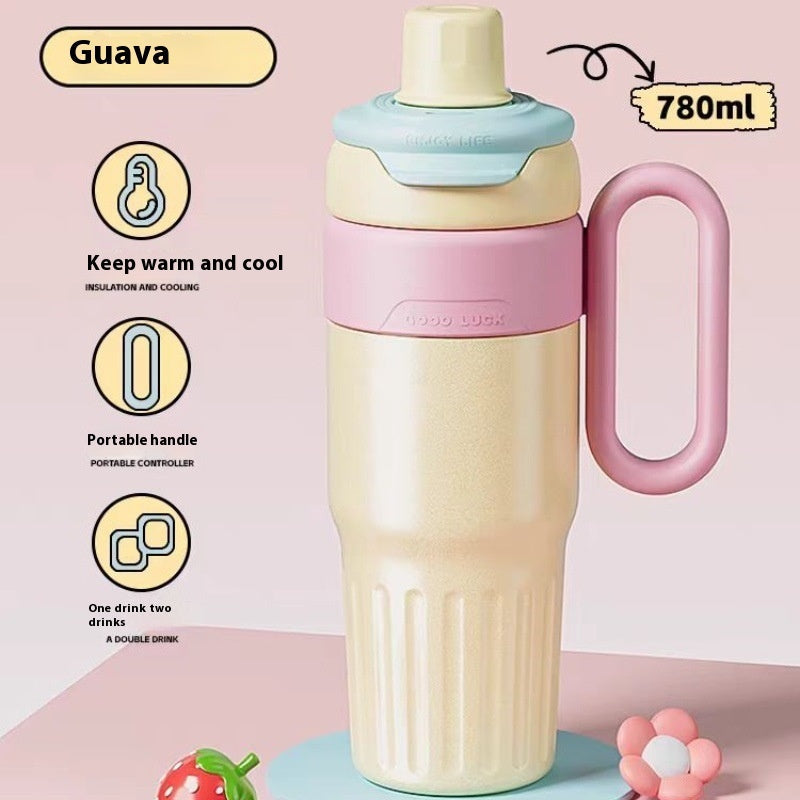 Gradient Double Drink Thermal Cup Stainless Steel With Lid Coffee Cup Thermos Large Capacity Straw Cup 780ml