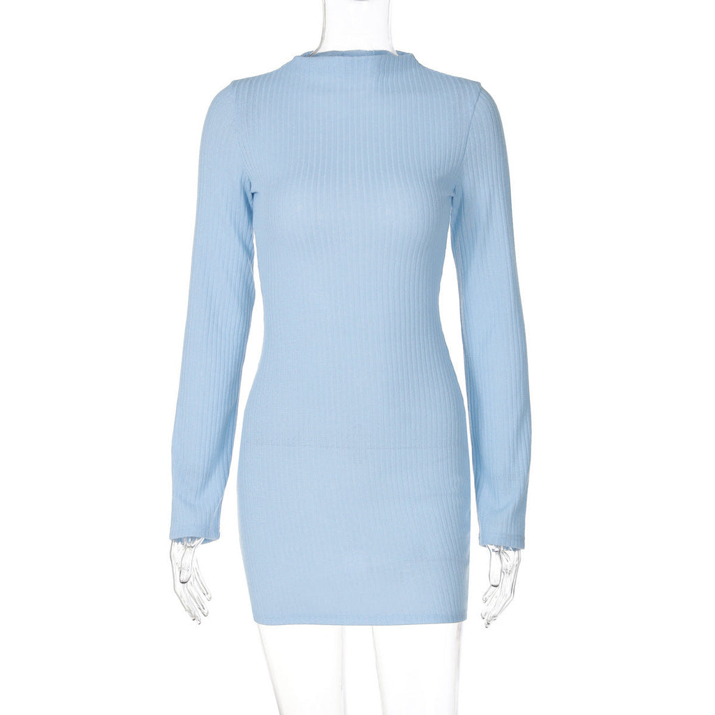 Slim Knit Striped Sheath Long Sleeve Dress