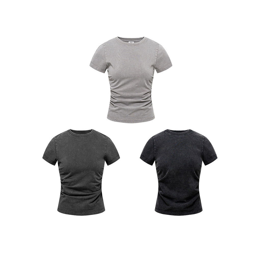 Pleated Nipped Waist Slimming T-shirt