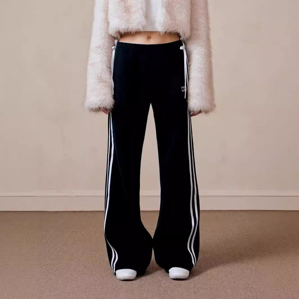 Women's Bow Bandage Sweatpants Straight Wide Leg Casual Sports Pants