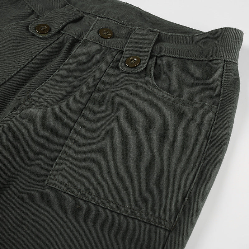 Street Pocket High Waist Work Clothes Straight-leg Pants Women
