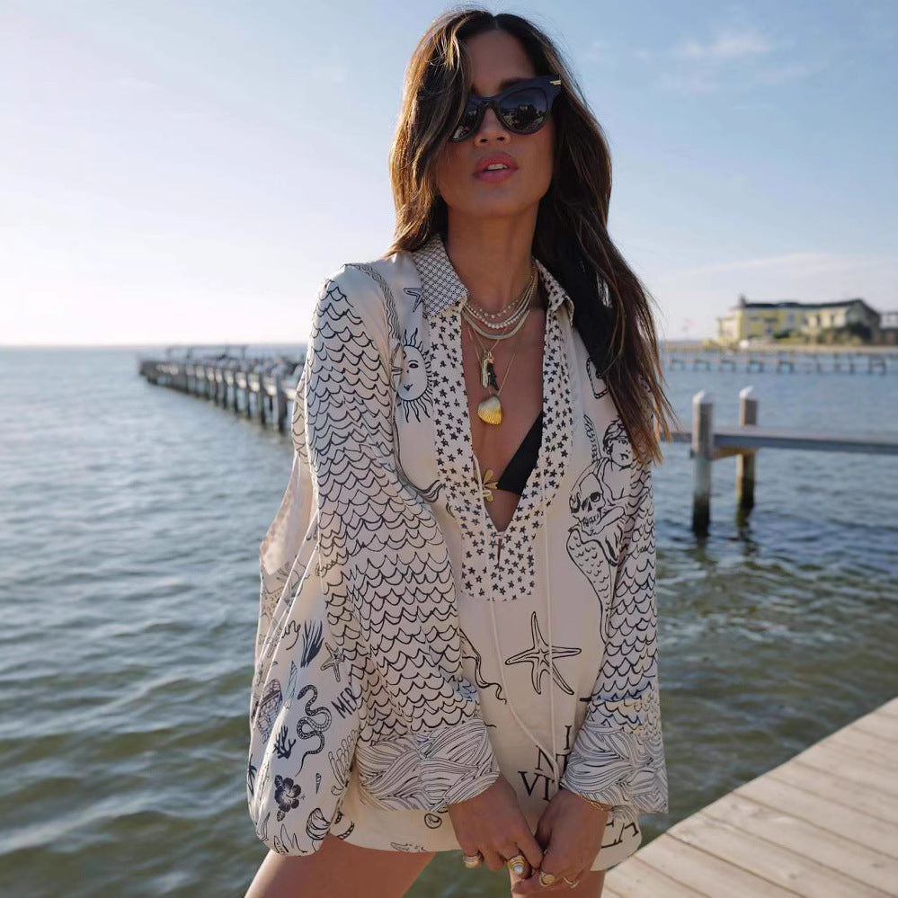 Women's Shirt Shorts Loose Printing Suit