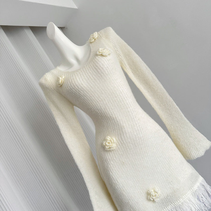 Women's Knitted Flower Bow Tie Dress