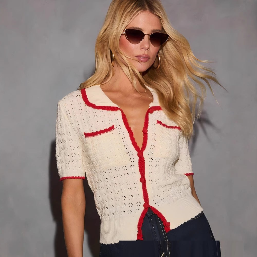 Women's New Fashion Casual Contrast Color Pocket Outer Slim Fit Inner Wear Sweater