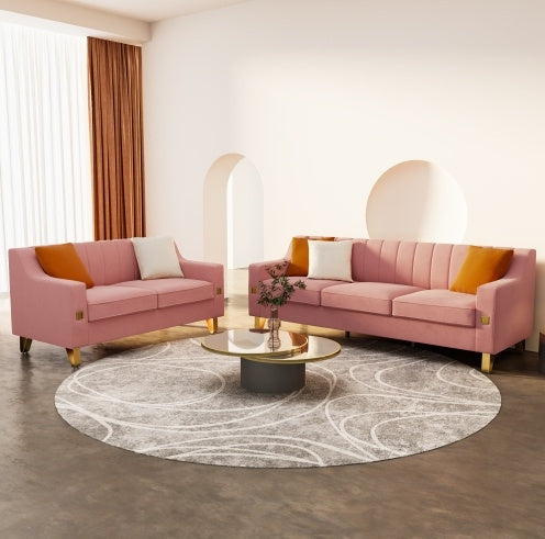 Pink Velvet 2 Piece Love Seat Sofa