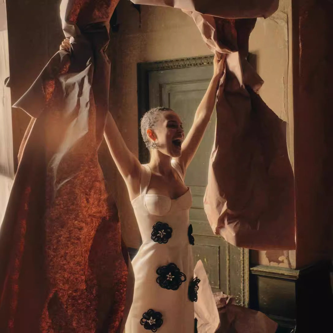 Color-blocking Flower Bandage One-piece Dress Women's French Style