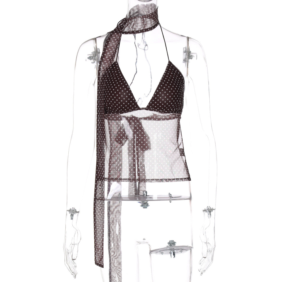 Polka Dot Deep V Lace-up Small Sling Backless Tube Top Vest