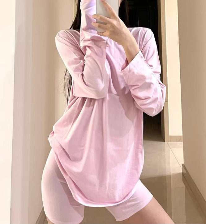 Lazy Skin-friendly Texture Loose Long-sleeved T-shirt For Women