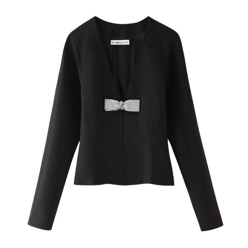 Summer Bow Slim Shirt Mini Skirt Set