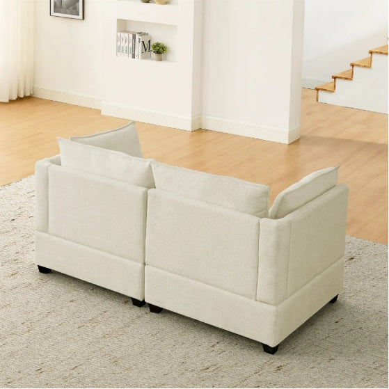 Comfy Cloud Couch Loveseat With 2 Ottoman, Modern Chenille Love Seat Upholstered Modular Couch Sleeper,  Beige White
