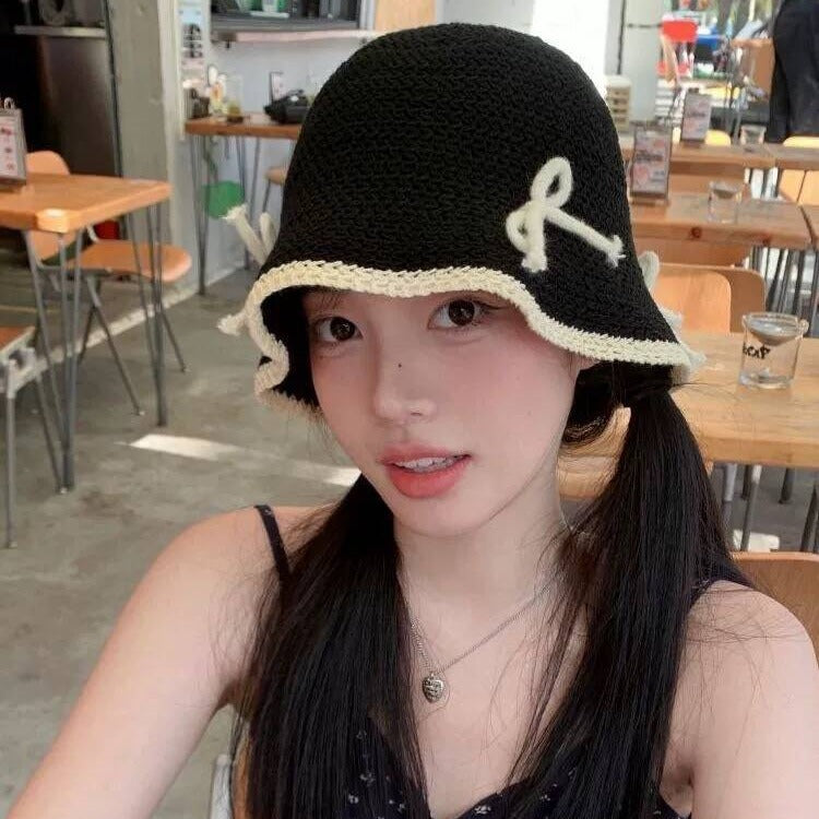 Cute Bow Knitted Fisherman Hat Women