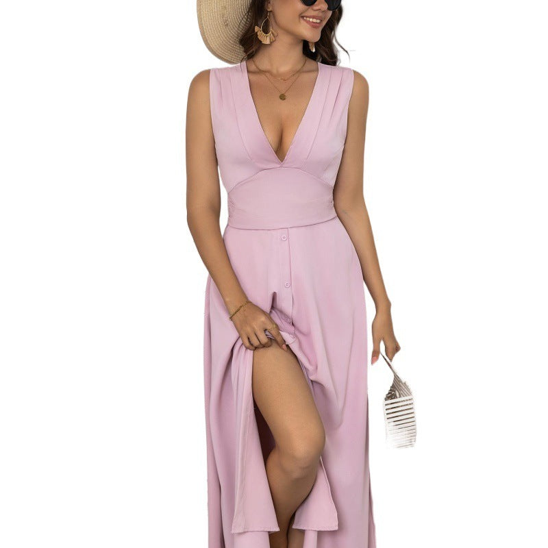 Women's Maxi Deep V-neck Sleeveless Dress
