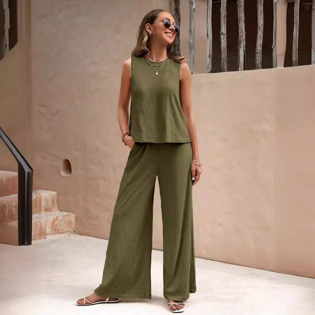 Women Elegant Solid Color Casual Loose Pants Sets