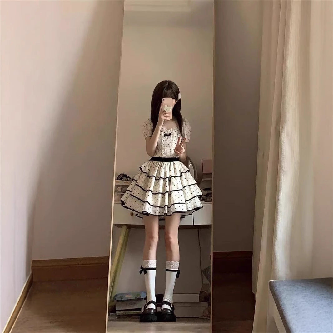 Sweet Cute Style Short Sleeve Polka Dot Dress