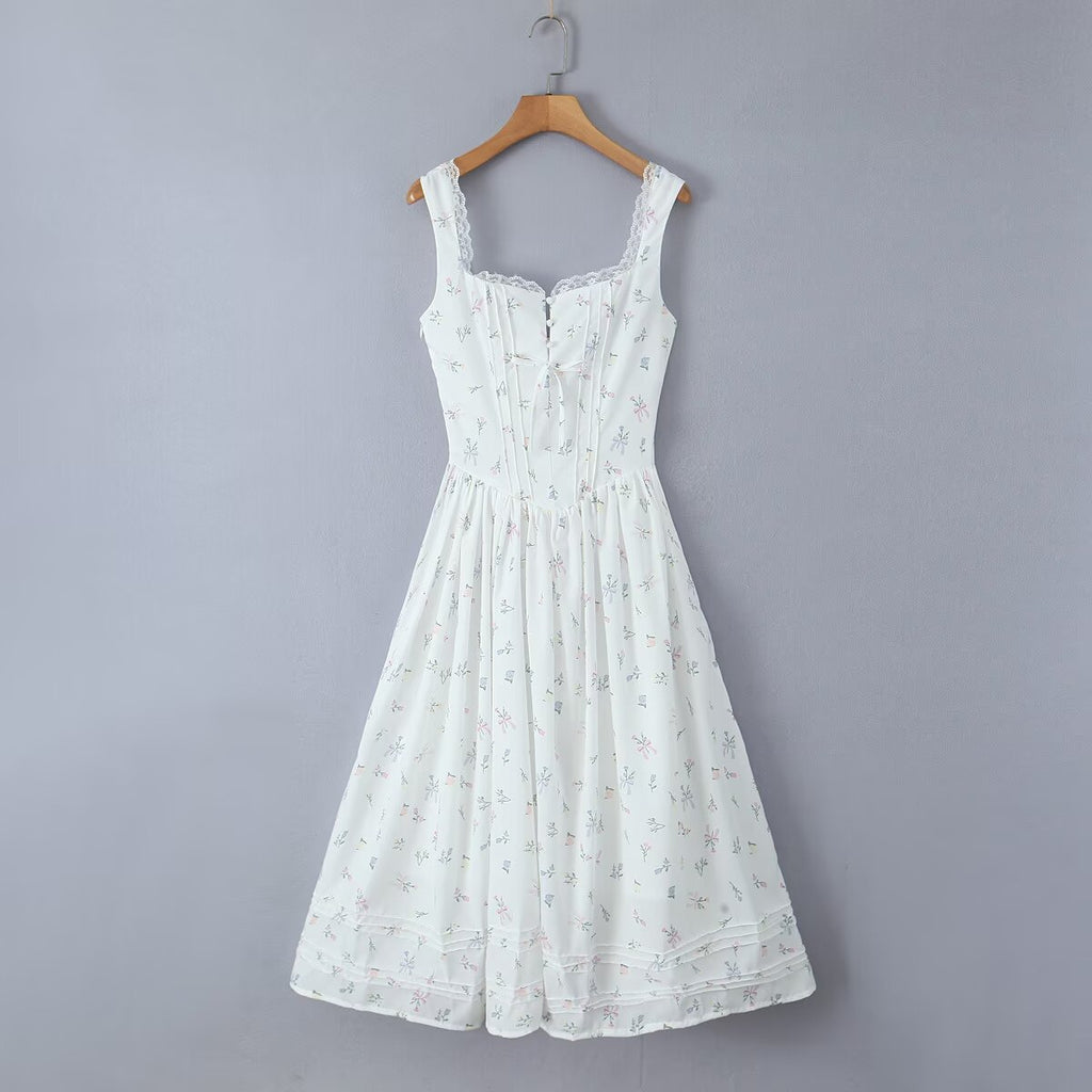 Printed Lace Backless Dress